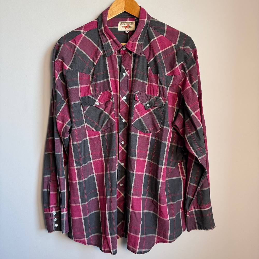 Vintage Authentic Western Youngbloods Pearl Snap Plaid Long Sleeve Shirt Mens 2X